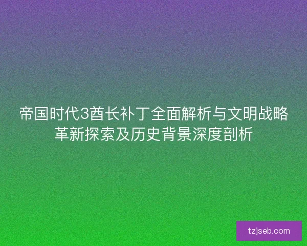 帝国时代3酋长补丁全面解析与文明战略革新探索及历史背景深度剖析